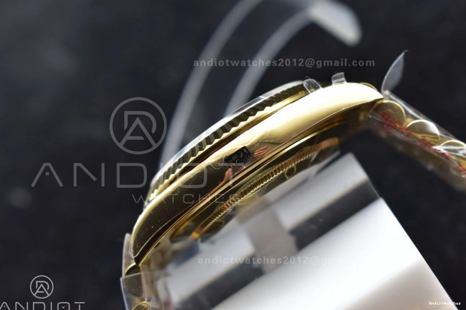 Black President 721 YG A2836 Breathable Plated Bracelet Markers Dial DayDate On 904L 40 GMF Crystal Steel V 0304